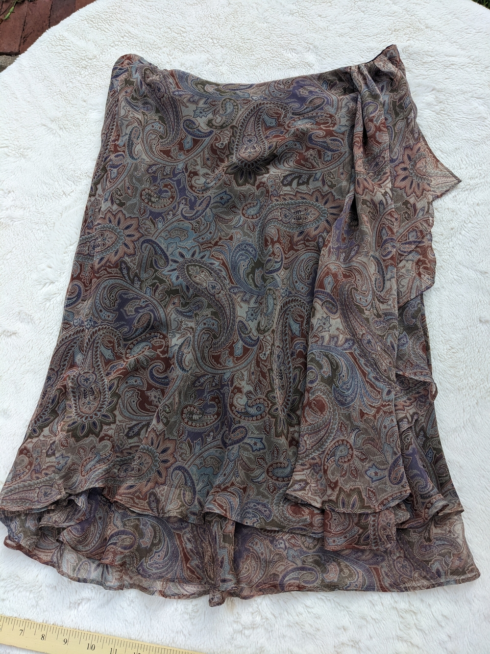 Ralph Lauren Paisley Asymmetrical Midi Skirt in Taupe, Rust & Slate - Picture 4 of 10